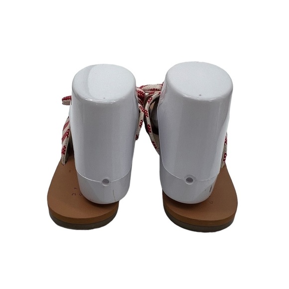 a new day Red Cream Striped Slip On Bow Sandals Size 8 1/2 Women’s - Picture 9 of 10